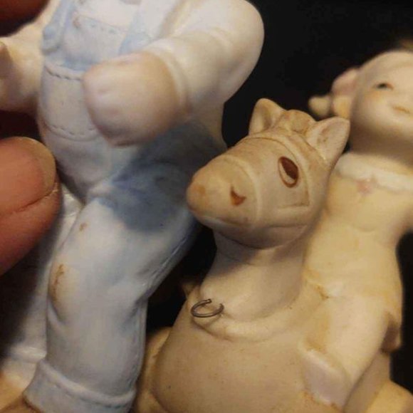 Homco Bisque Porcelain Figurines Rocking Horse Boy Girl Pony Toy 1450 - Picture 3 of 6